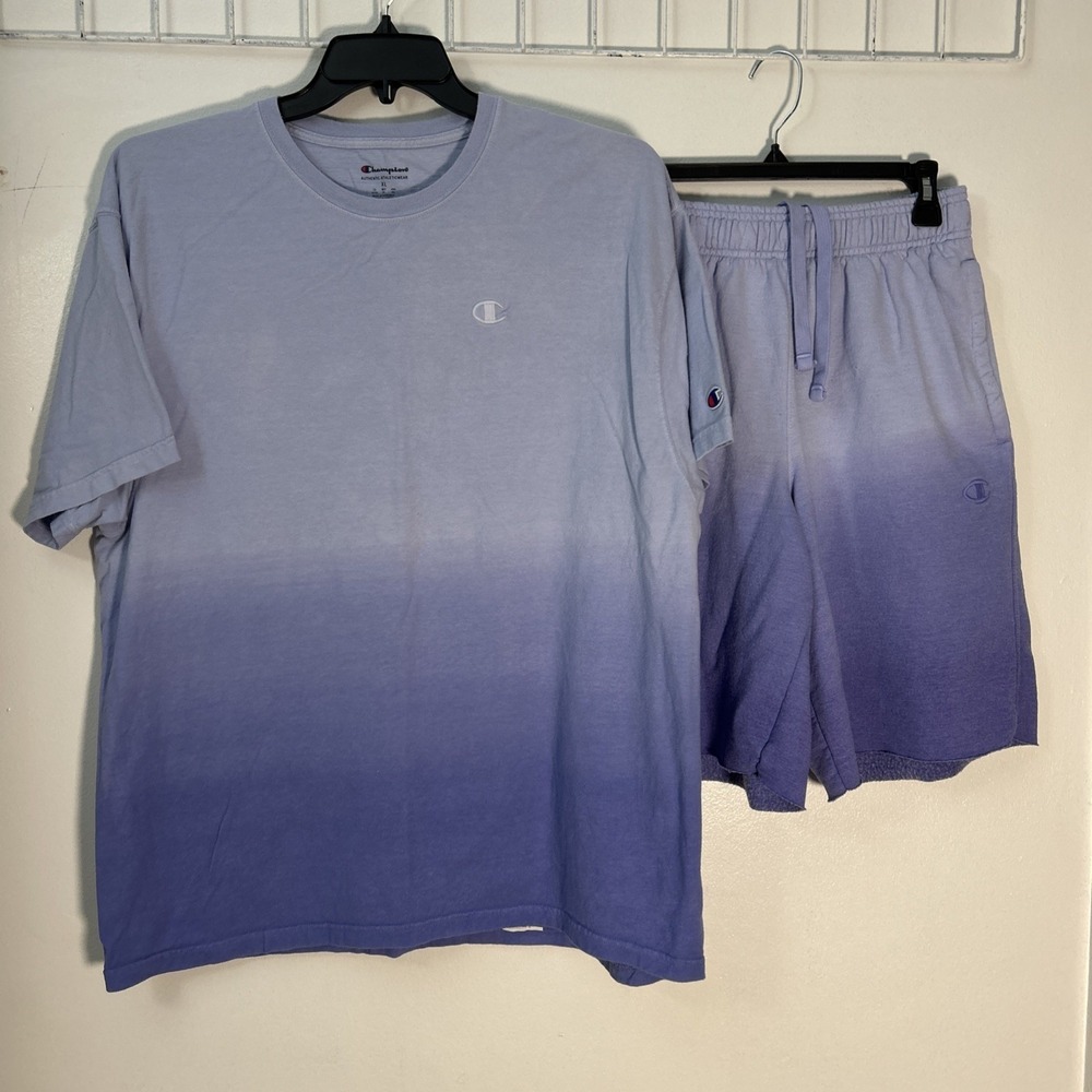 Champion Ombré Men T Shirt XL & Short M Set Blue Purple 6372 - Picture 1 of 10